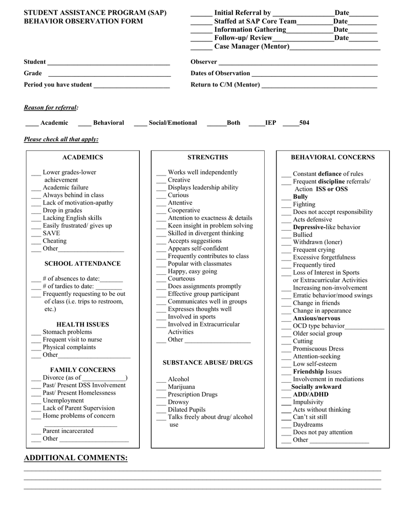 STUDENT ASSISTANCE PROGRAM (SAP) ______ Initial Referral by ...