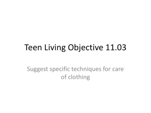 Teen Living Objective 11.03 Suggest specific techniques for care of clothing