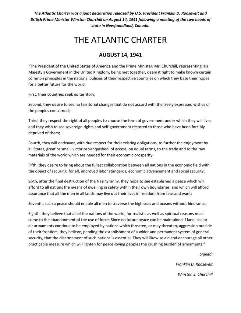 The Atlantic Charter, and the Prime Minister's Statement on Basic