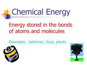 Chemical Energy Energy stored in the bonds of atoms and molecules