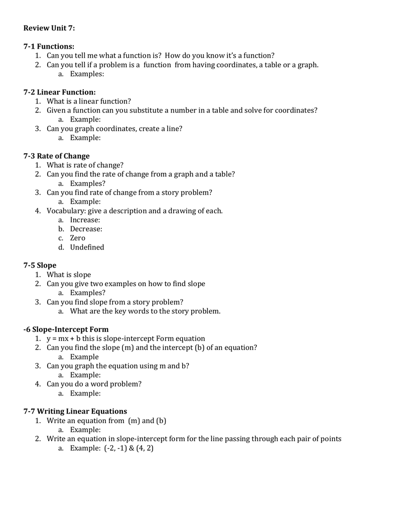 Review Unit 7 7 1 Functions