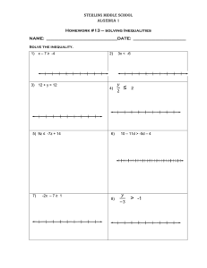 Sterling Middle School Algebra 1  Homework #13 – solving Inequalities