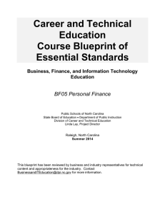 Career and Technical Education Course Blueprint of Essential Standards