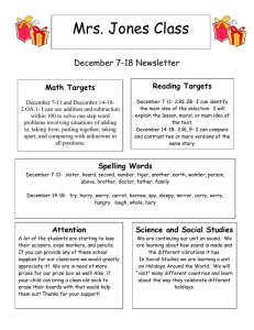 Mrs. Jones Class December 7-18 Newsletter  Reading Targets