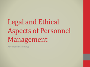 Legal and Ethical Aspects of Personnel Management Advanced Marketing