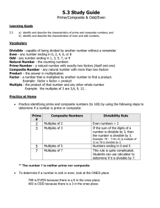 5.3 Study Guide Prime/Composite &amp; Odd/Even  Learning Goals