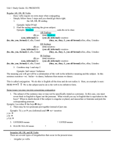 Unit 1 Study Guide- EL PRESENTE  Regular AR, ER, IR Verbs