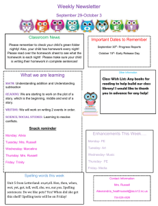 Weekly Newsletter September 29-October 3 Important Dates to Remember Classroom News
