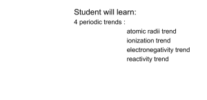 Student will learn: 4 periodic trends : atomic radii trend ionization trend