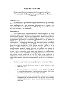 DEREGULATION BILL  Memorandum by the Department for Communities and Local