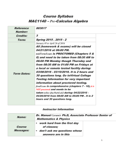 Course Syllabus MAC1140 – -Calculus Algebra Pre