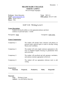 MIAMI DADE COLLEGE EAP 1141  Writing Level 1 NORTH CAMPUS