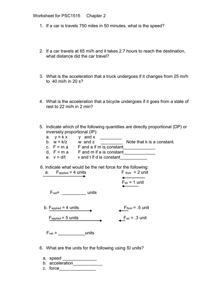 Chapter 2 Speed Worksheet