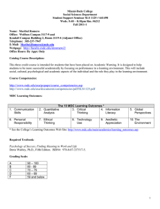 Miami-Dade College Social Sciences Department Student Support Seminar SLS 1125