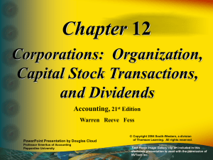 Chapter Corporations:  Organization, Capital Stock Transactions, and Dividends