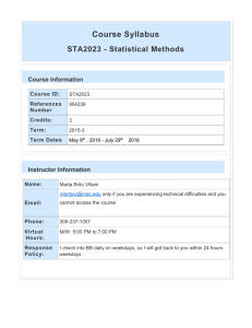 Course Syllabus STA2023 - Statistical Methods Course Information Instructor Information