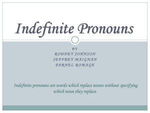 Indefinite Pronouns Indefinite pronouns are words which replace nouns without specifying