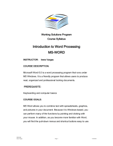 Introduction to Word Processing MS-WORD Working Solutions Program Course Syllabus