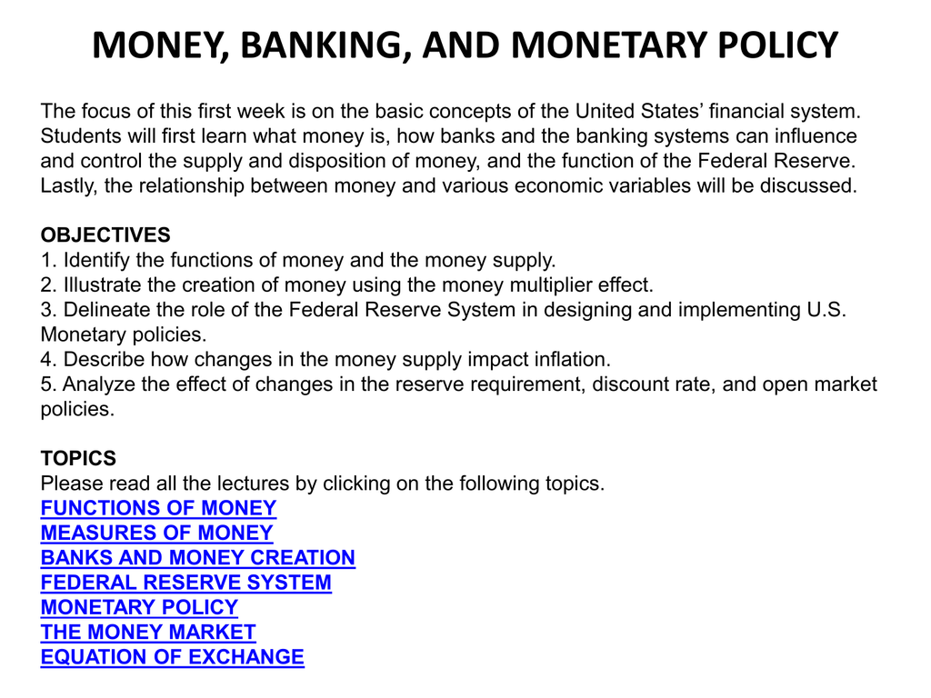 money banking and the federal reserve