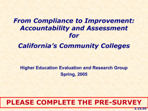 PLEASE COMPLETE THE PRE-SURVEY From Compliance to Improvement: Accountability and Assessment for