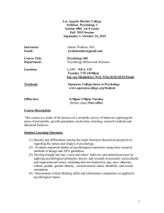 Los Angeles Harbor College Syllabus- Psychology 1 Fall  2015 Session