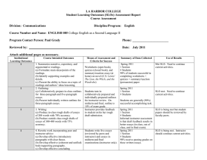 LA HARBOR COLLEGE Student Learning Outcomes (SLOs) Assessment Report Course Assessment