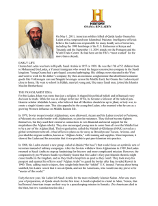 On May 1, 2011, American soldiers killed al-Qaida leader Osama... Laden at his compound near Islamabad, Pakistan. Intelligence officials