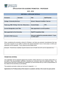 – PROFESSOR APPLICATION FOR ACADEMIC PROMOTION 2015 - 2016