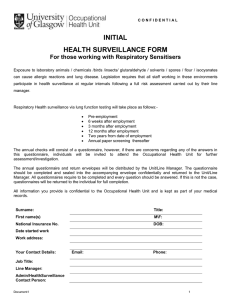 INITIAL HEALTH SURVEILLANCE FORM  For those working with Respiratory Sensitisers
