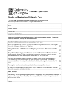 Centre for Open Studies Receipt and Declaration of Originality Form