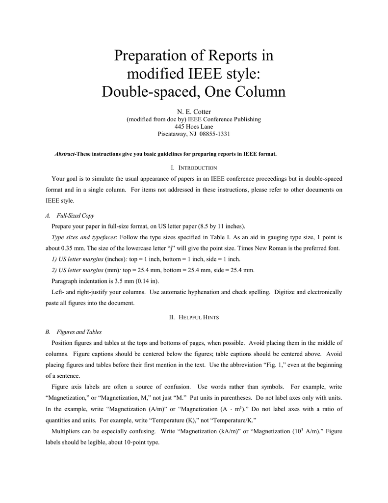 Preparation Of Reports In Modified Ieee Style Double Spaced One Column