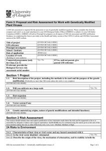 Form 3: Proposal and Risk Assessment for Work with Genetically... Plant Viruses