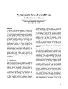 An Approach to Human-Centered Design  Mirna Daouk Nancy G. Leveson