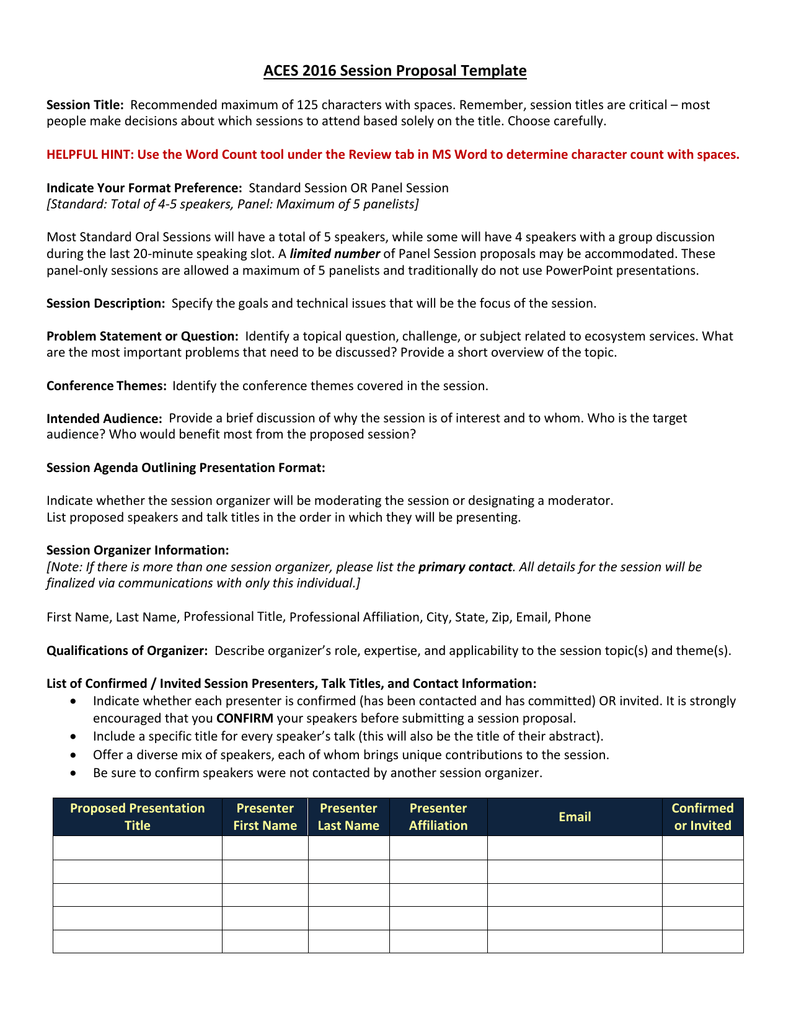 ACES 20 Session Proposal Template Pertaining To Conference Proposal Template