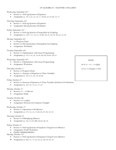 CP ALGEBRA II – CHAPTER 3 SYLLABUS  Wednesday, September 23