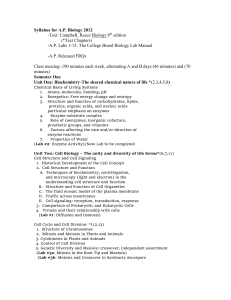 Syllabus for A.P. Biology 2012 -Text: Campbell, Reece Biology 8 edition (*Text Chapters)