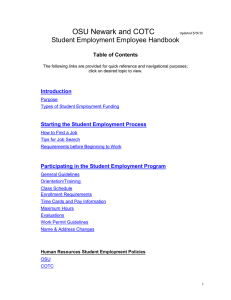 OSU Newark and COTC  Student Employment Employee Handbook Table of Contents