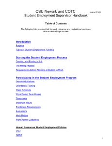 OSU Newark and COTC  Student Employment Supervisor Handbook Table of Contents