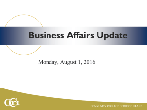 Business Affairs Update Monday, August 1, 2016