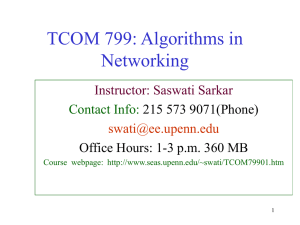 TCOM 799: Algorithms in Networking Instructor: Saswati Sarkar Contact Info: