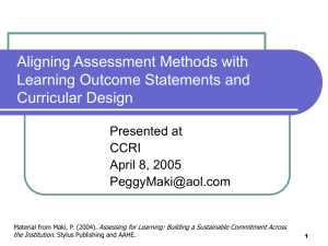 Aligning Assessment Methods with Learning Outcome Statements and Curricular Design Presented at