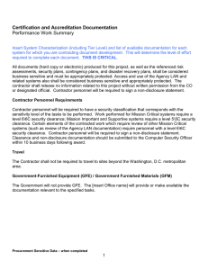 Certification and Accreditation Documentation Performance Work Summary