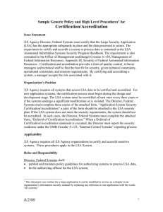 Certification/Accreditation Sample Generic Policy and High Level Procedures for