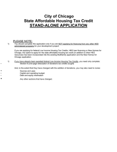 City of Chicago State Affordable Housing Tax Credit STAND-ALONE APPLICATION