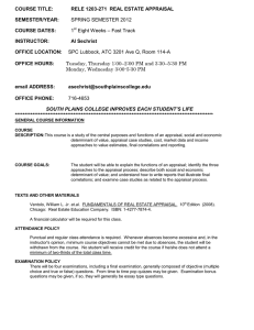 COURSE TITLE: RELE 1203-271  REAL ESTATE APPRAISAL SEMESTER/YEAR: COURSE DATES: