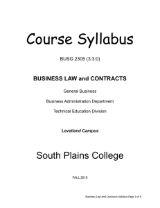Course Syllabus South Plains College  BUSINESS LAW and CONTRACTS