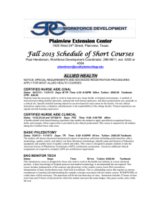 Fall 2013 Schedule of Short Courses Plainview Extension Center