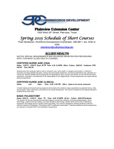 Plainview Extension Center Spring 2015 Schedule of Short Courses