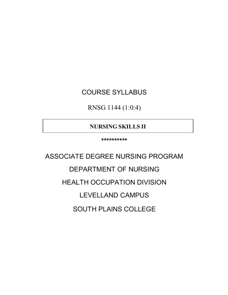 COURSE SYLLABUS RNSG 1144 (1:0:4) ASSOCIATE DEGREE NURSING PROGRAM ...