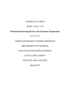 Professional Nursing Review and Licensure Preparation COURSE SYLLABUS RNSG 2130 (1:1:0)